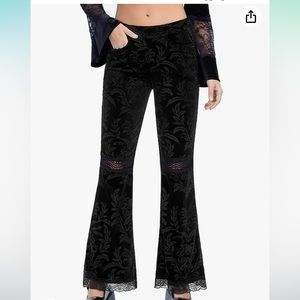 NWT CYCLAMEN Goth black velvet flare gothic pants, size XL